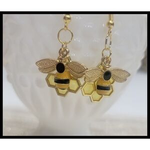 Honeycomb Bee Earrings Hypoallergenic